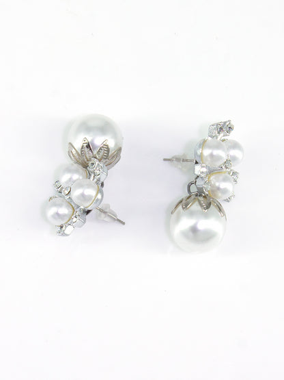 Silver-Plated Floral Faux-Pearl Studded Drop Earrings