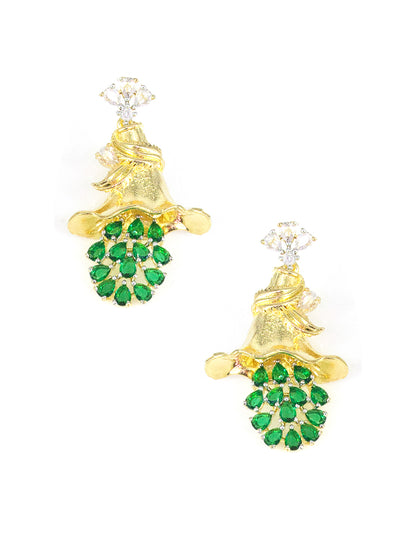 Gold Plated AD Green Floral Jewellery Set for Women