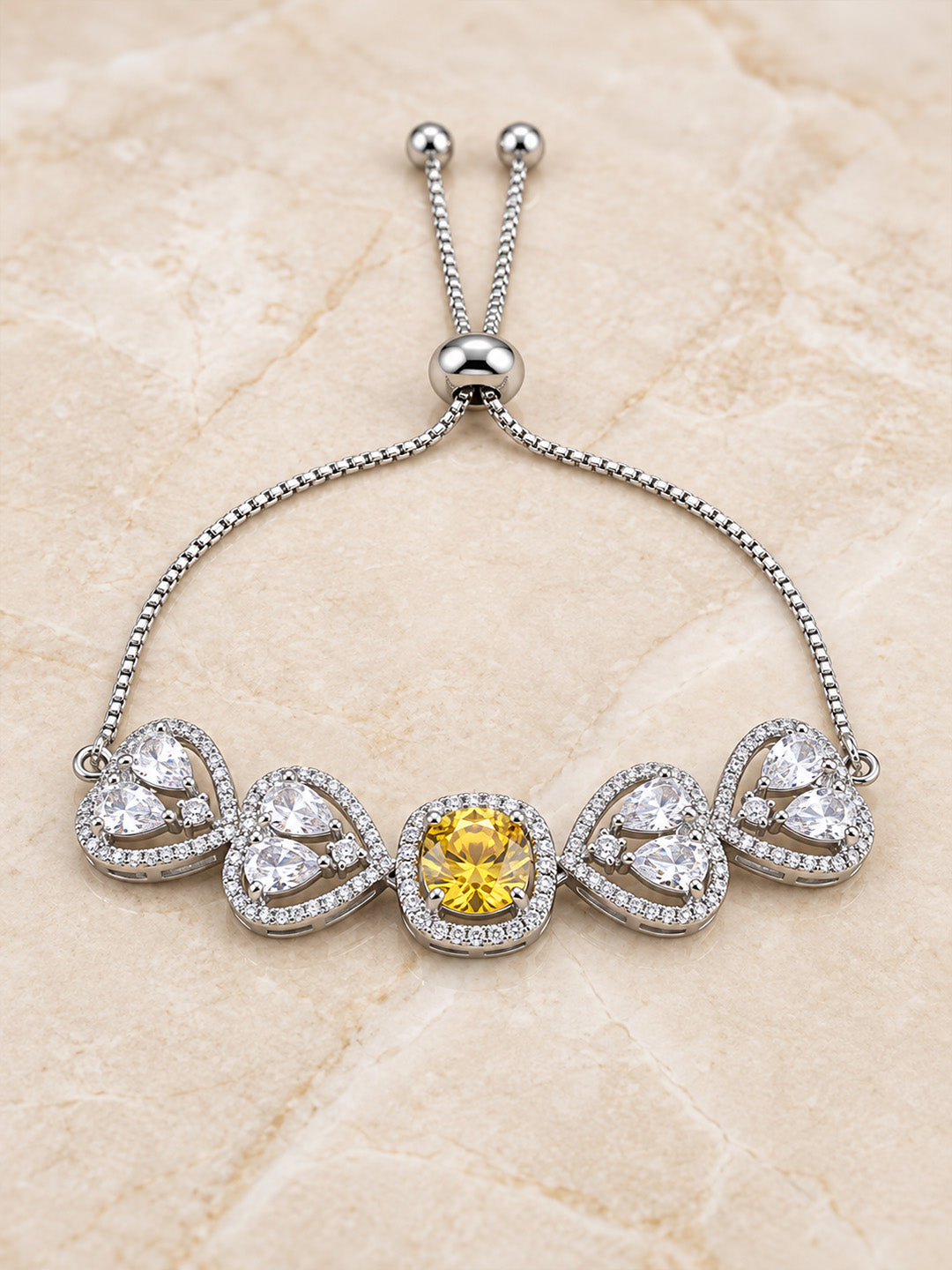 Silver Plated Yellow AD Adjustable Bracelet for Women