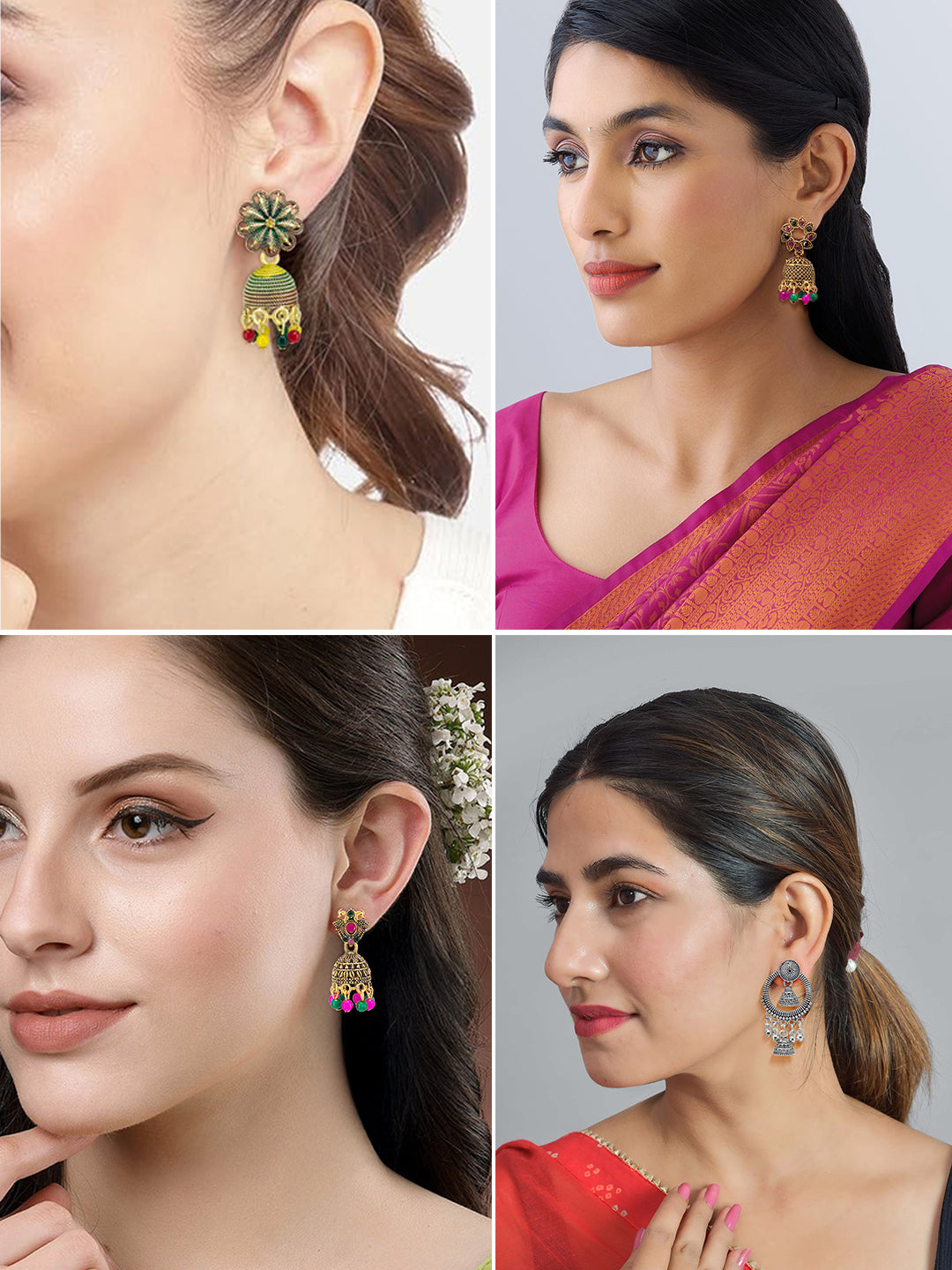 Pack of Eight Multicolour Jhumki & Drop Earrings