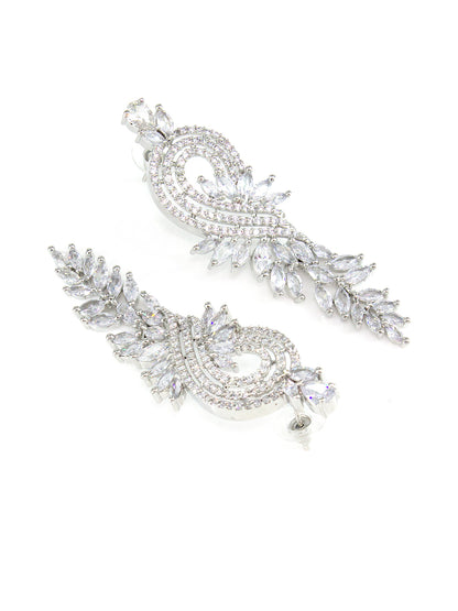 Silver Plated Long Cocktail AD Earrings For Women