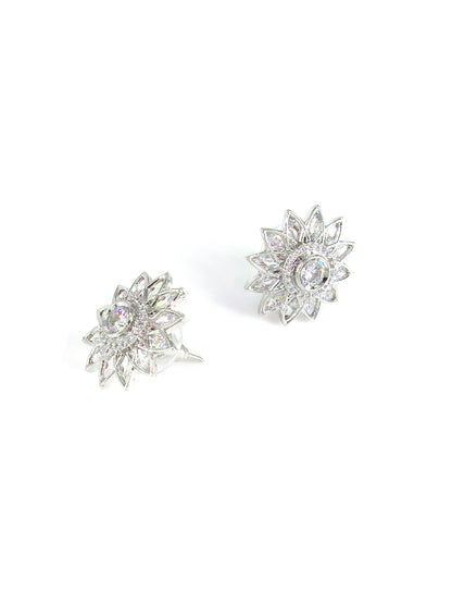 Silver Plated Floral AD Stud Earrings For Women