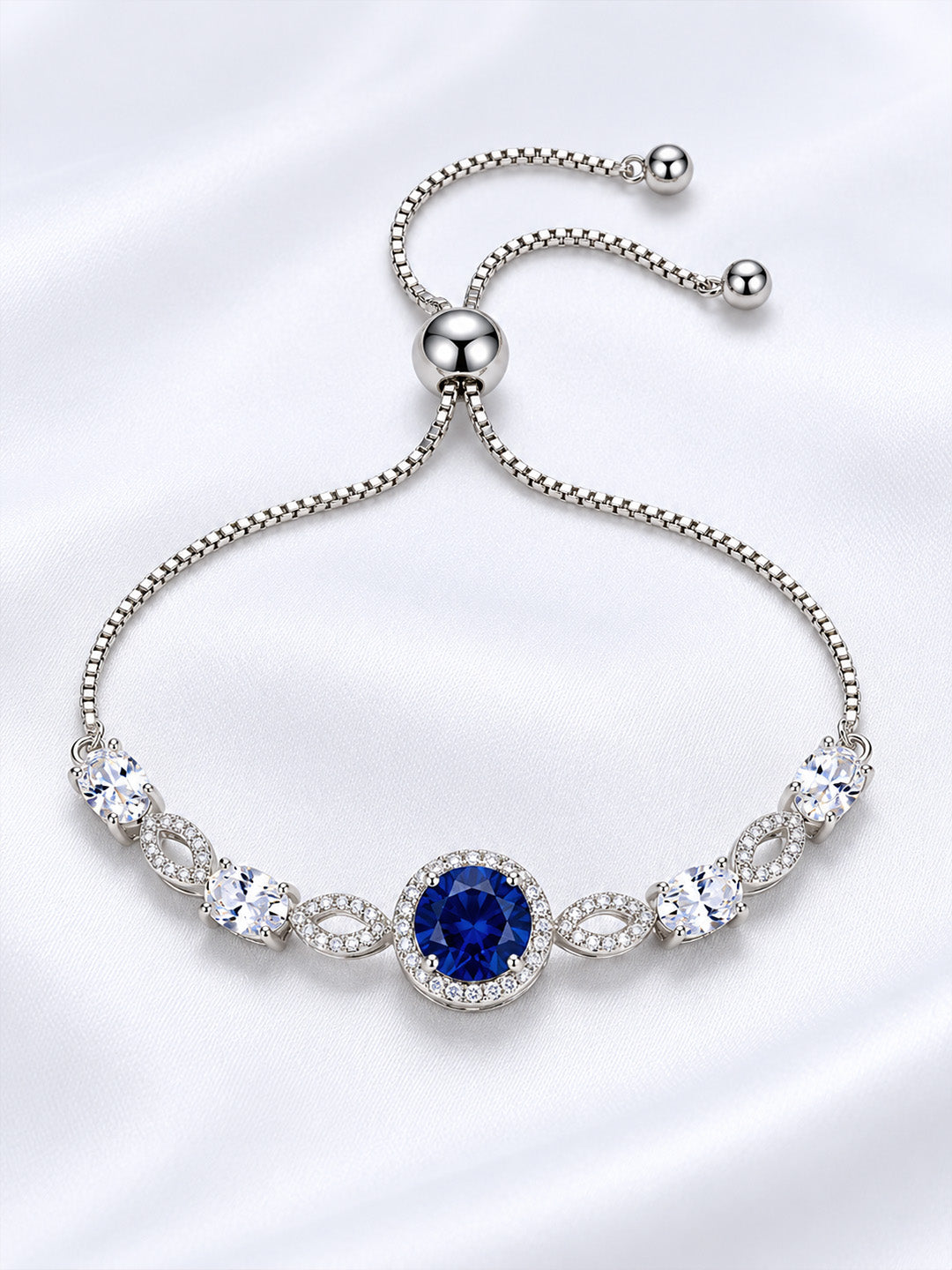 Silver Plated Blue AD Adjustable Bracelet for Women
