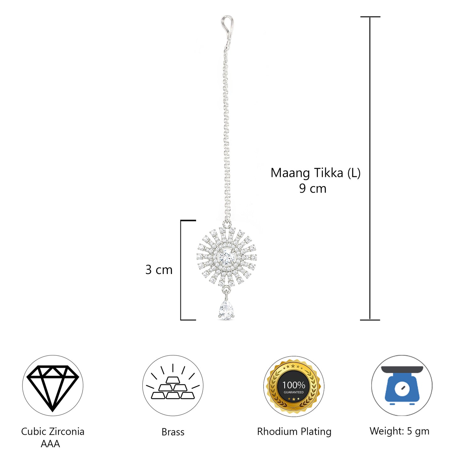 Silver Plated AD Maang Tikka for Women