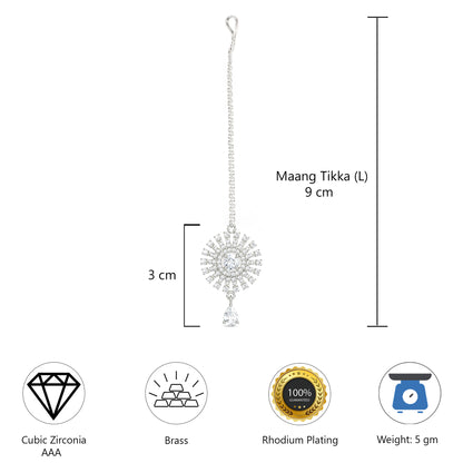 Silver Plated AD Maang Tikka for Women