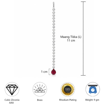 Silver Plated Red AD Teardrop Maang Tikka for Women