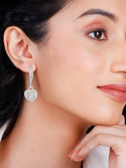 Silver Plated American Diamond Small Heart Shaped Drop Earring