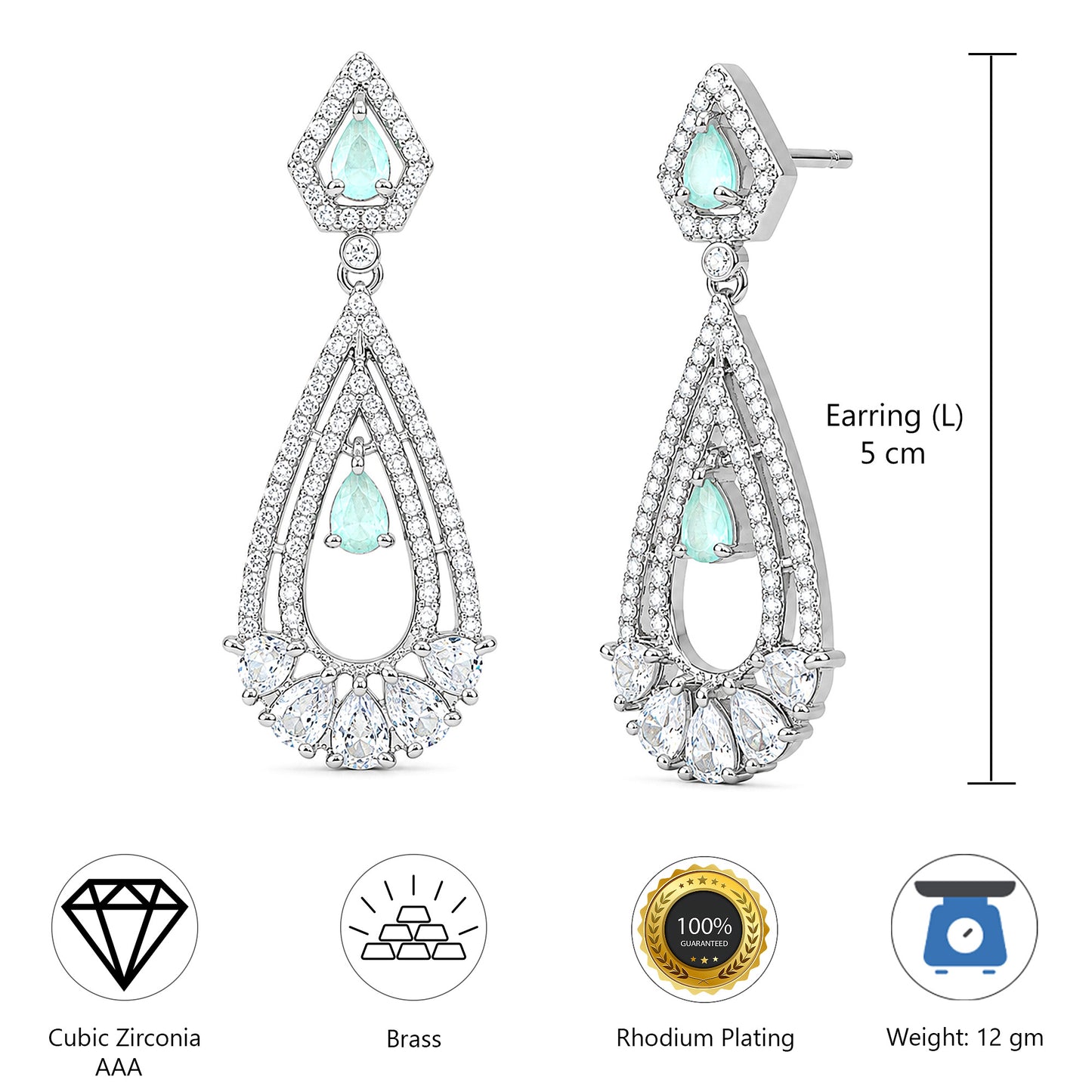 Silver Plated Green American Diamond Earrings for Women