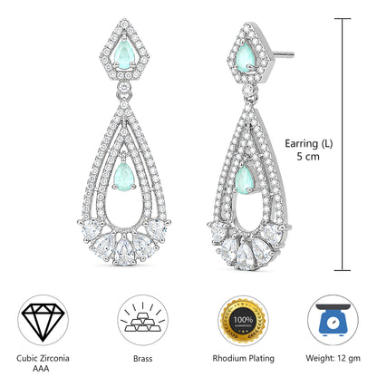 Silver Plated Green American Diamond Earrings for Women