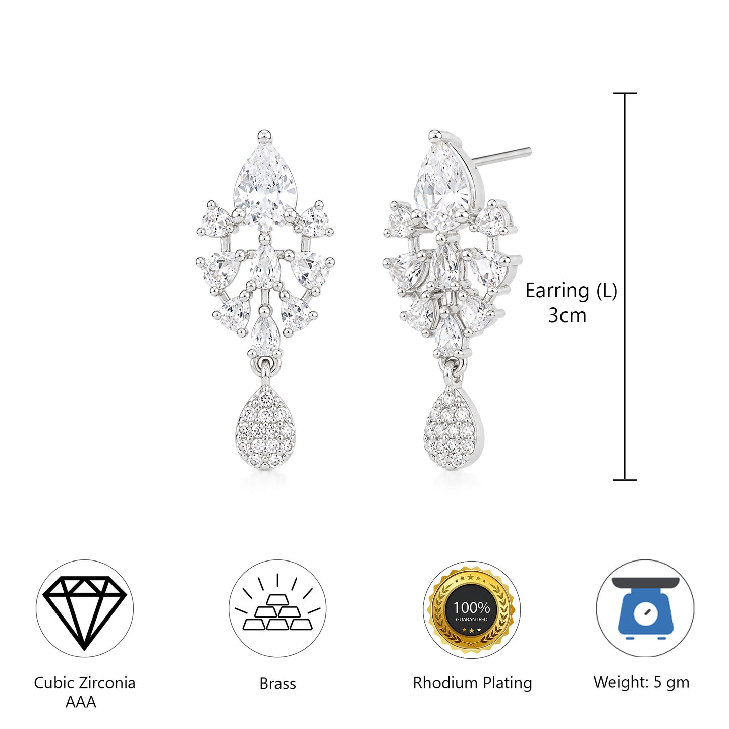 Silver Plated AD Drop Earrings for Women