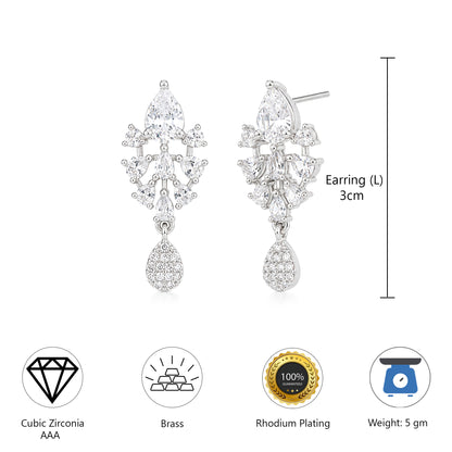Silver Plated AD Drop Earrings for Women