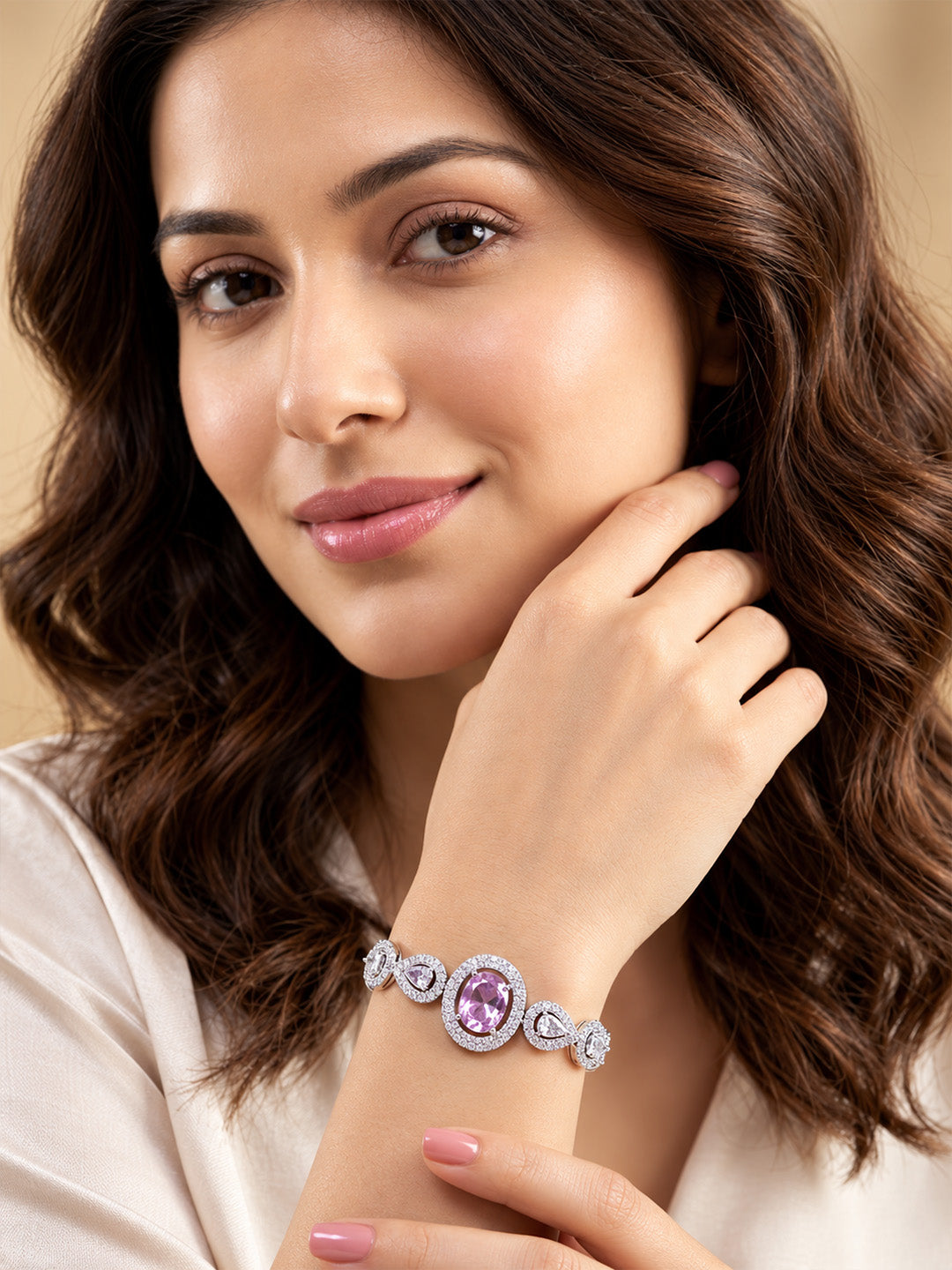 Silver Plated Lavender AD Adjustable Bracelet for Women