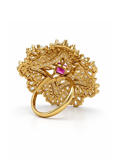 Antique Gold Plated Red AD Finger Ring for Women