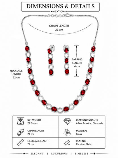 Silver Plated Red AD Choker Set for Women