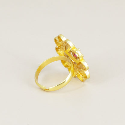 Gold Plated Anti Tarnish Red AD Finger Ring for Women