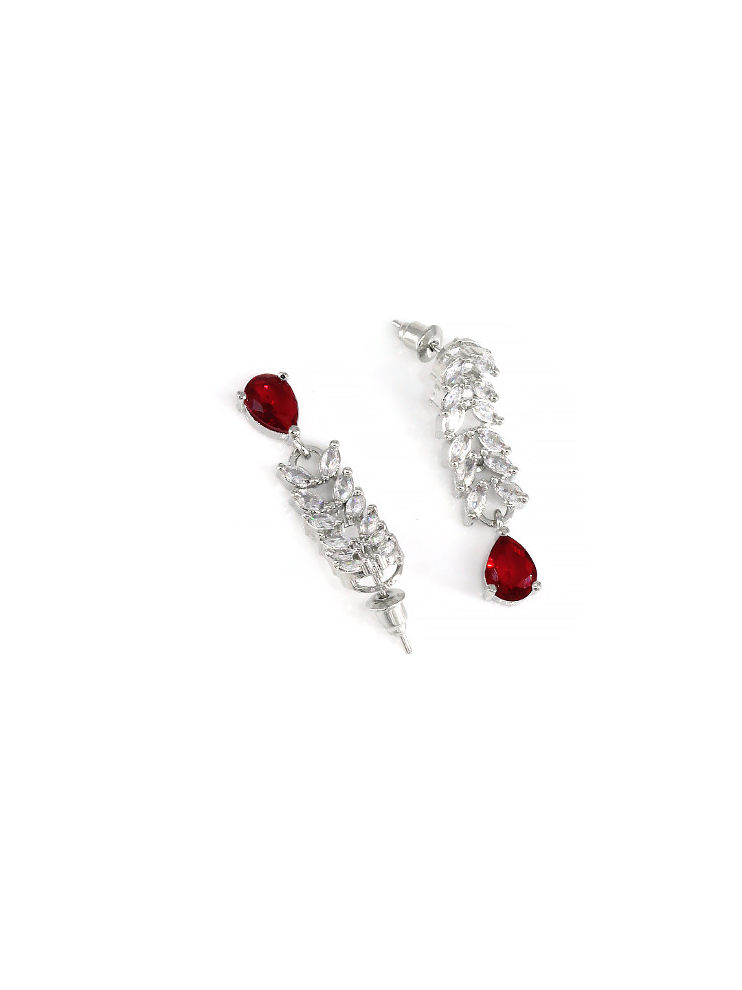 Red American Diamond  Tear Drop Leaf Party Jewellery Set