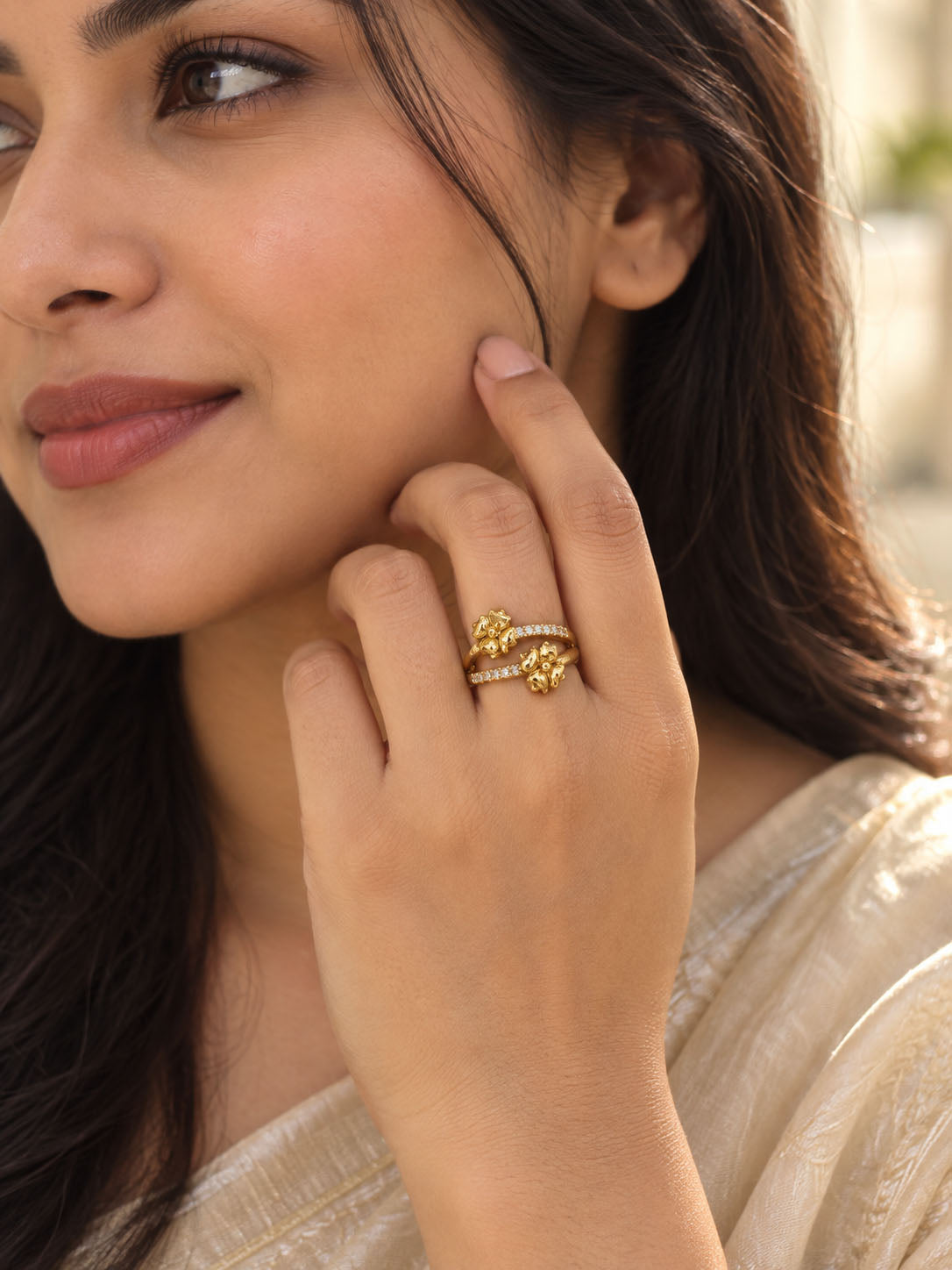 22K Gold Plated AD Finger Ring for Women