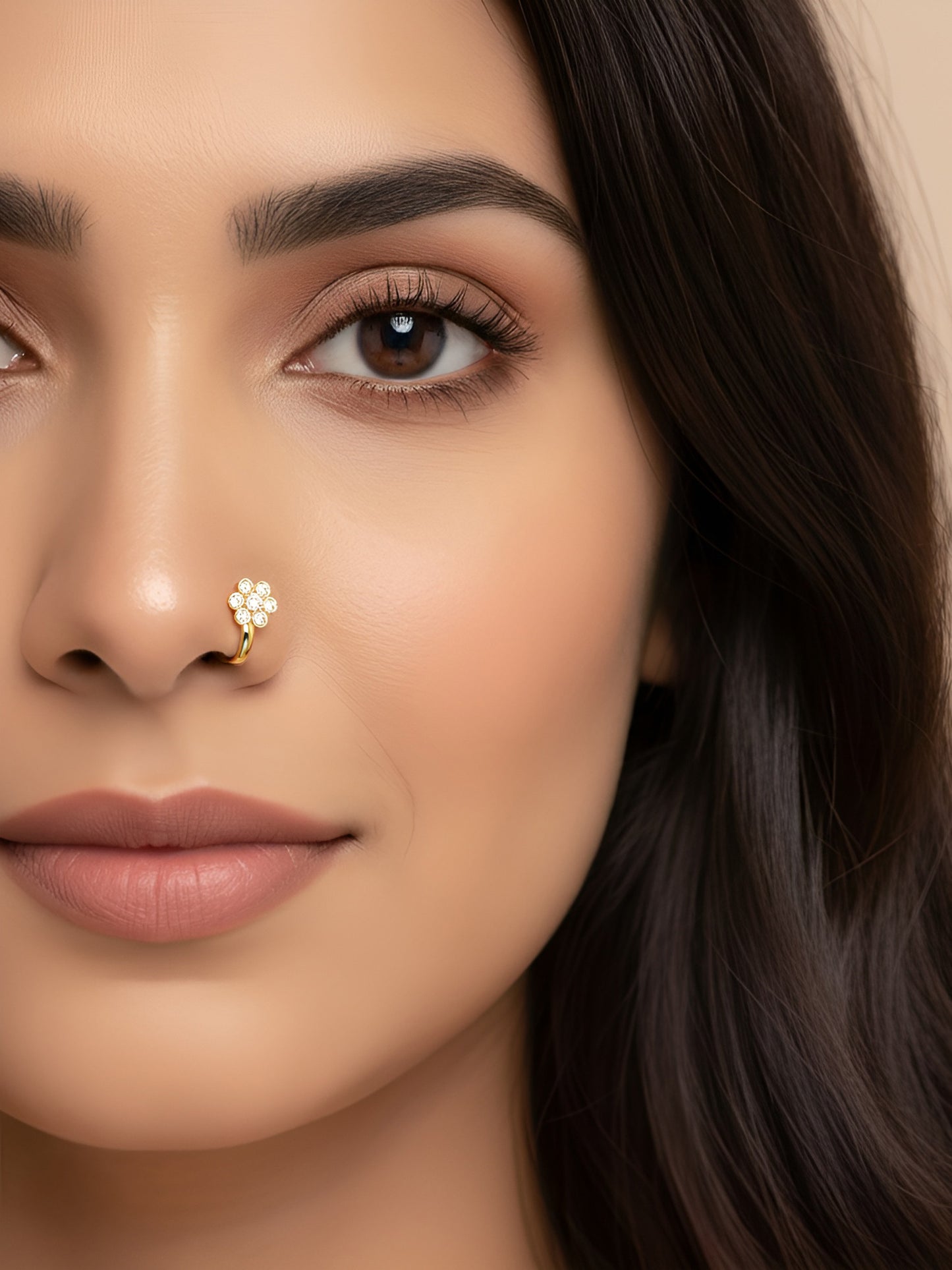 Set of 4 Silver & Gold Plated White AD Press On Nose Pins