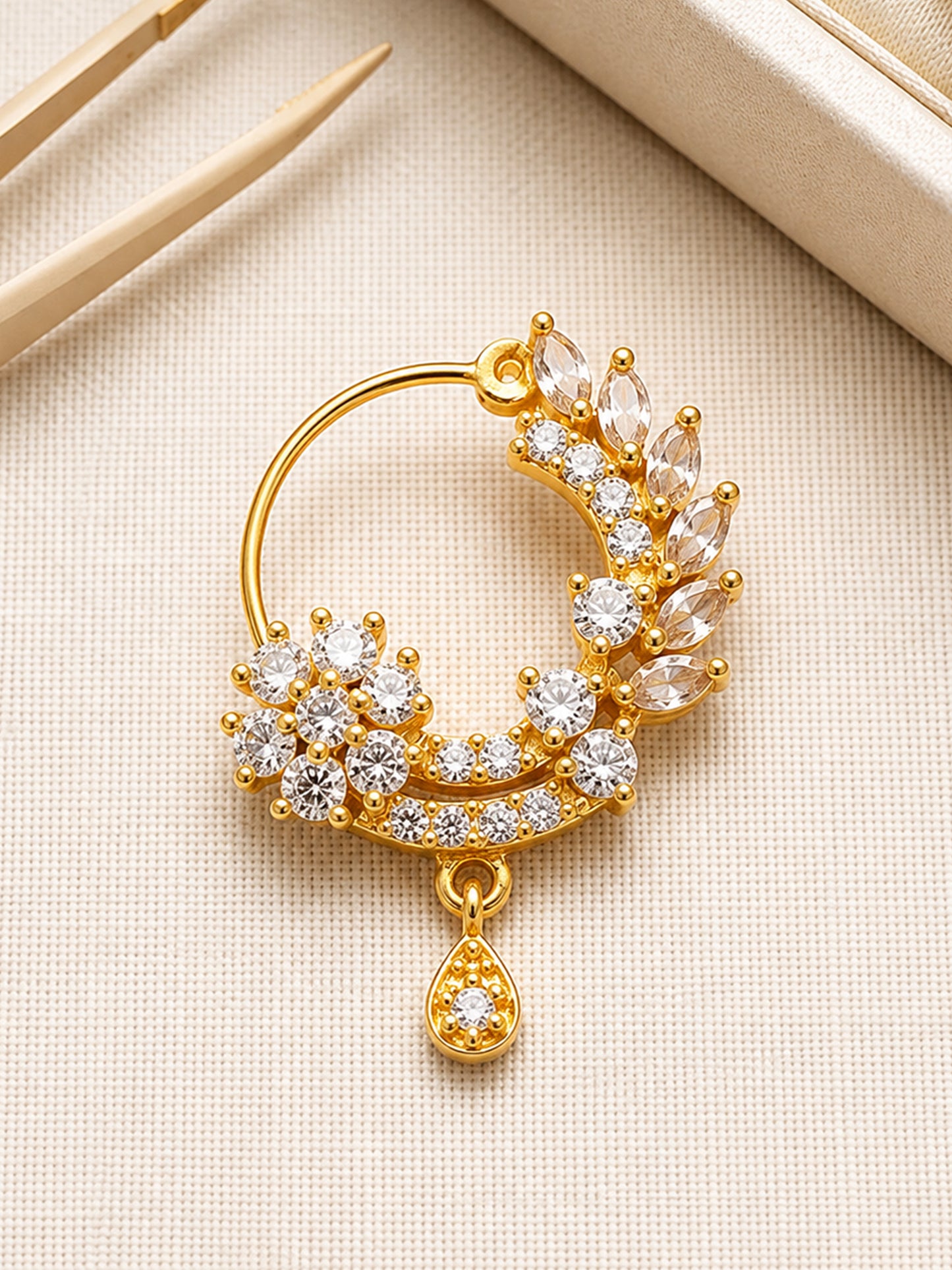 Gold Plated AD Floral Nosering for Women
