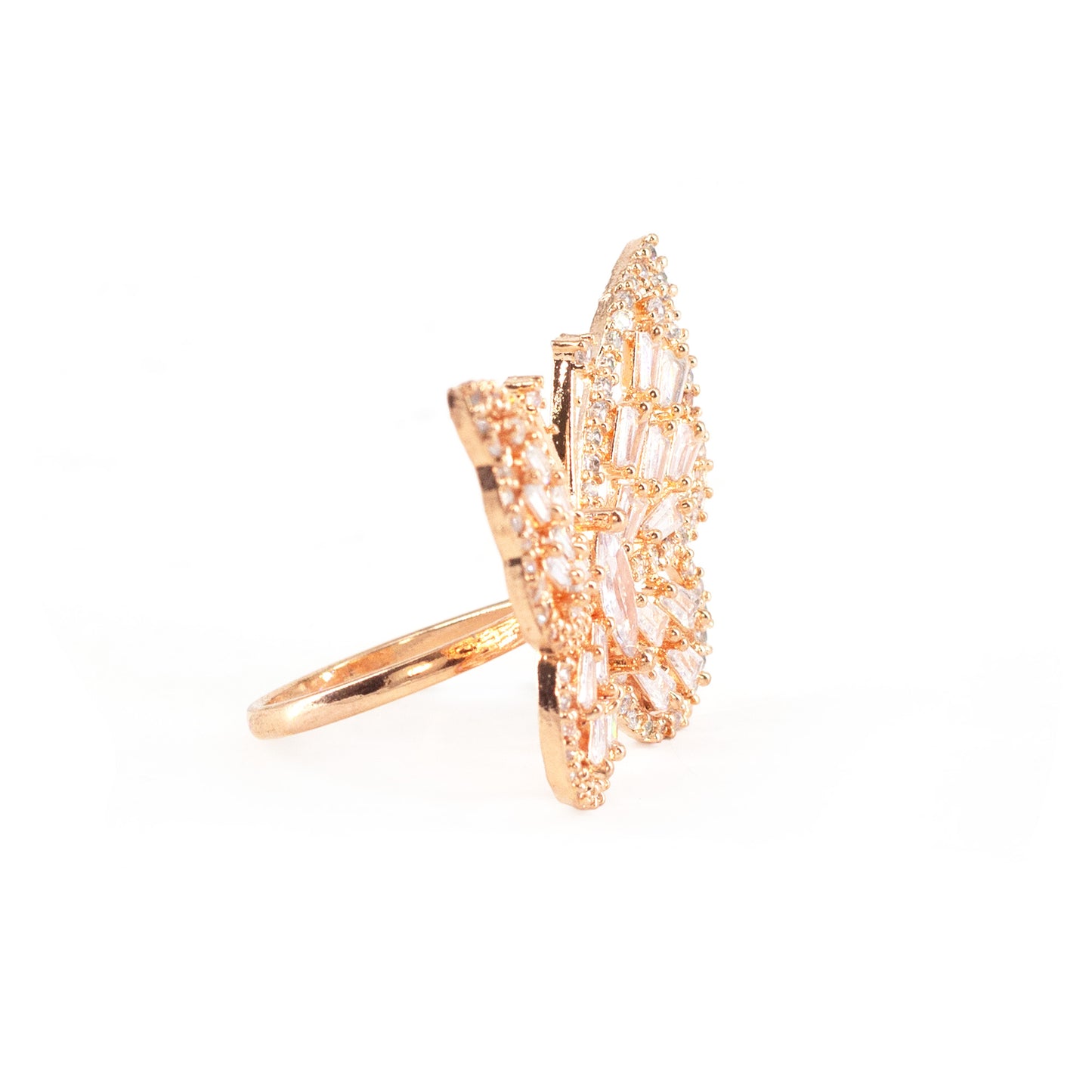 Rose gold Plated AD Butterfly Adjustable Ring for Women