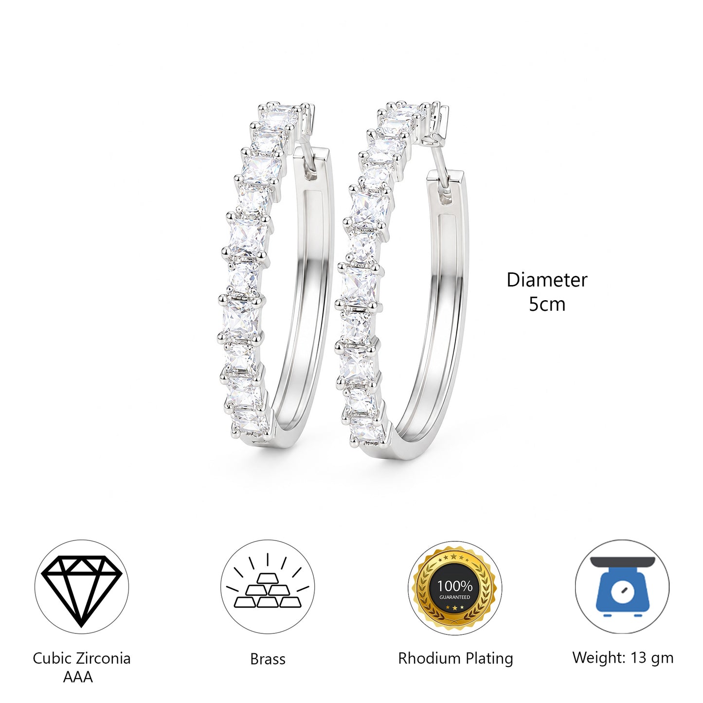 Silver Plated AD Hoop Earrings for Women