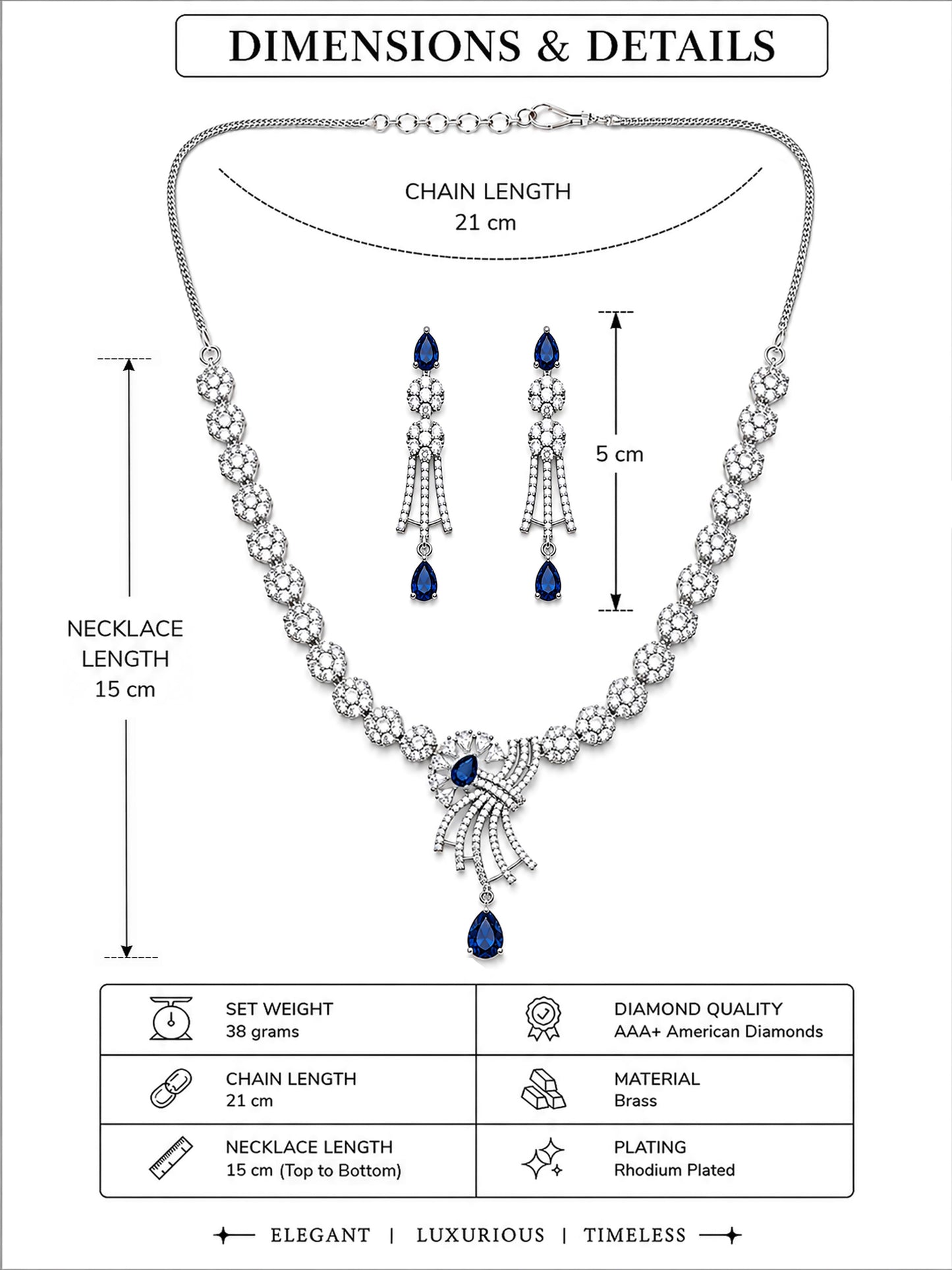 Silver Plated Blue AD Jewellery Set for Women