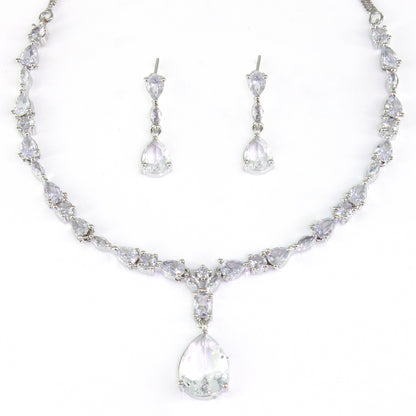 Rhodium-Plated Teardrop AD-Studded Jewellery Set