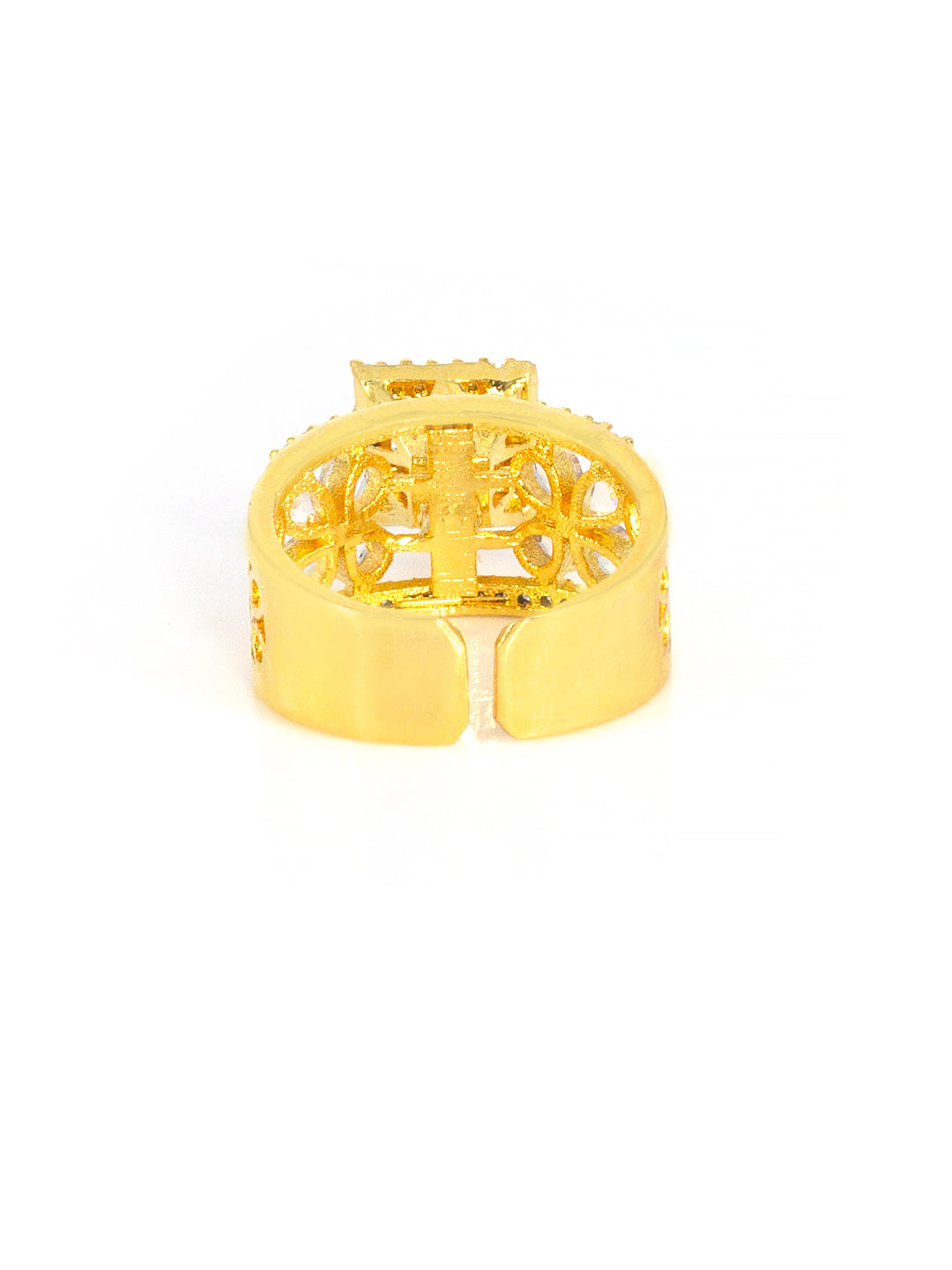 Floral Solitaire AD-Studded Adjustable Ring