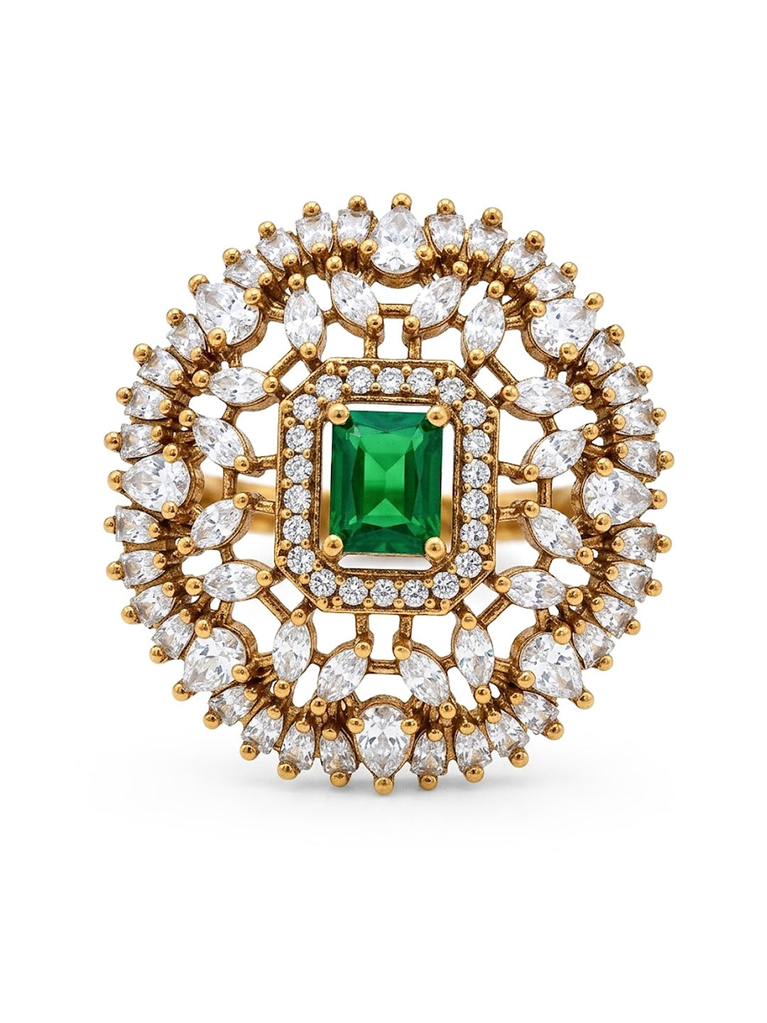 Antique Gold Plated Green AD Finger Ring for Women