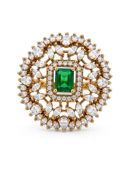 Antique Gold Plated Green AD Finger Ring for Women