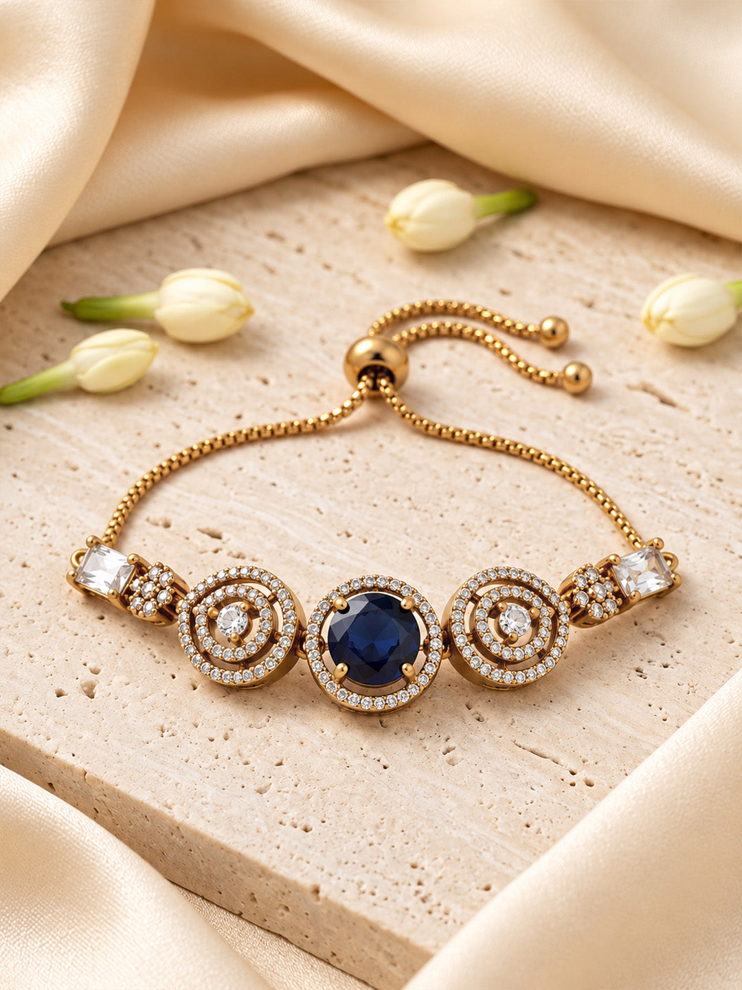 Antique Gold Plated Blue AD Bracelet for Women