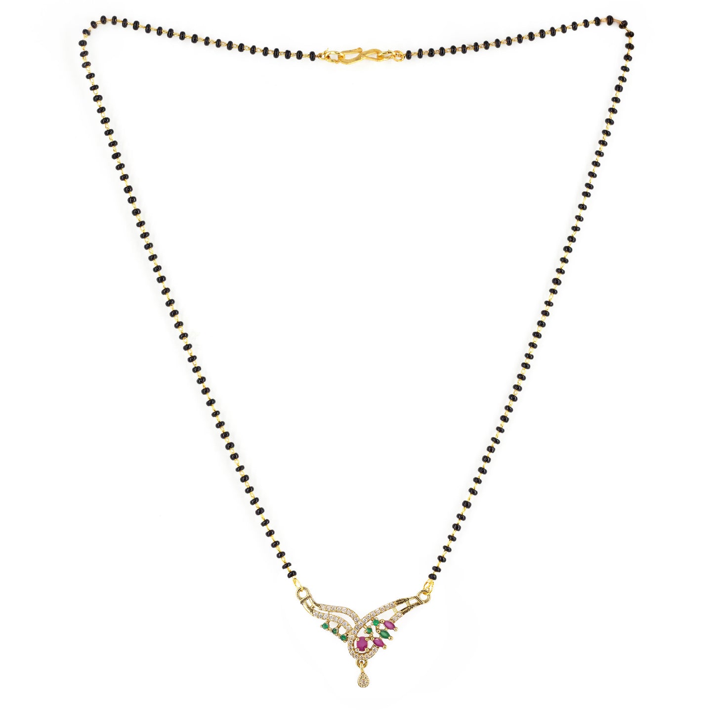 Gold Plated Red & Green AD Mangalsutra For Women