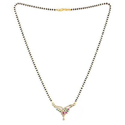 Gold Plated Red & Green AD Mangalsutra For Women
