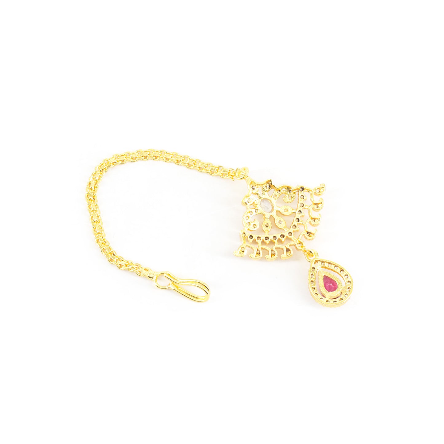 Gold Plated Red AD Maang Tikka for Women