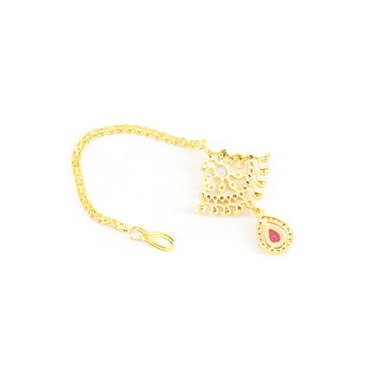 Gold Plated Red AD Maang Tikka for Women