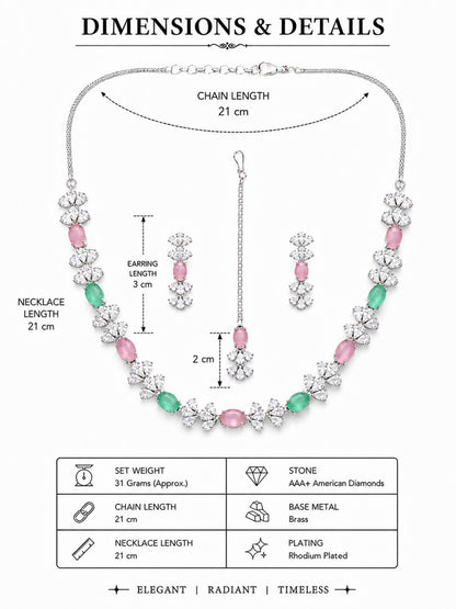 Silver Plated Multi Colour AD Jewellery Set for Women