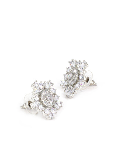 Silver Plated AD Floral Earrings for Women