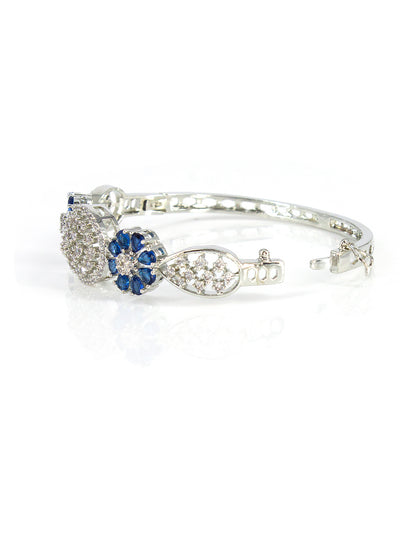 Silver Plated Blue AD Floral Cuff Bracelet For Women