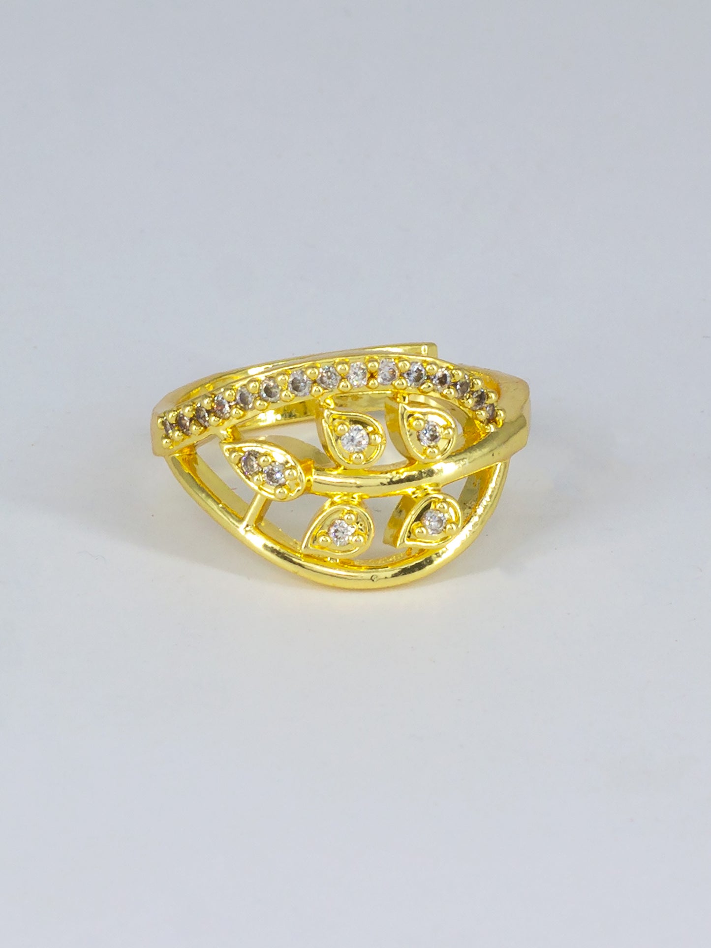 Gold Plated AD Leaf Traditional Adjustable Ring for Women