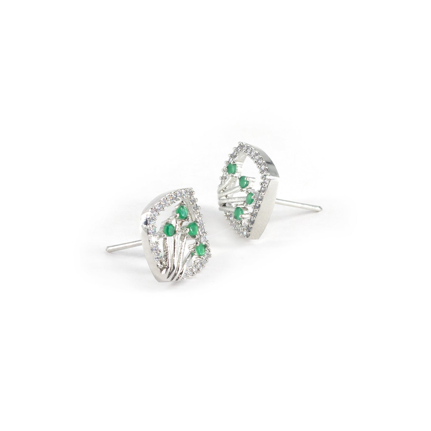 Silver Plated Green AD Studs For Women