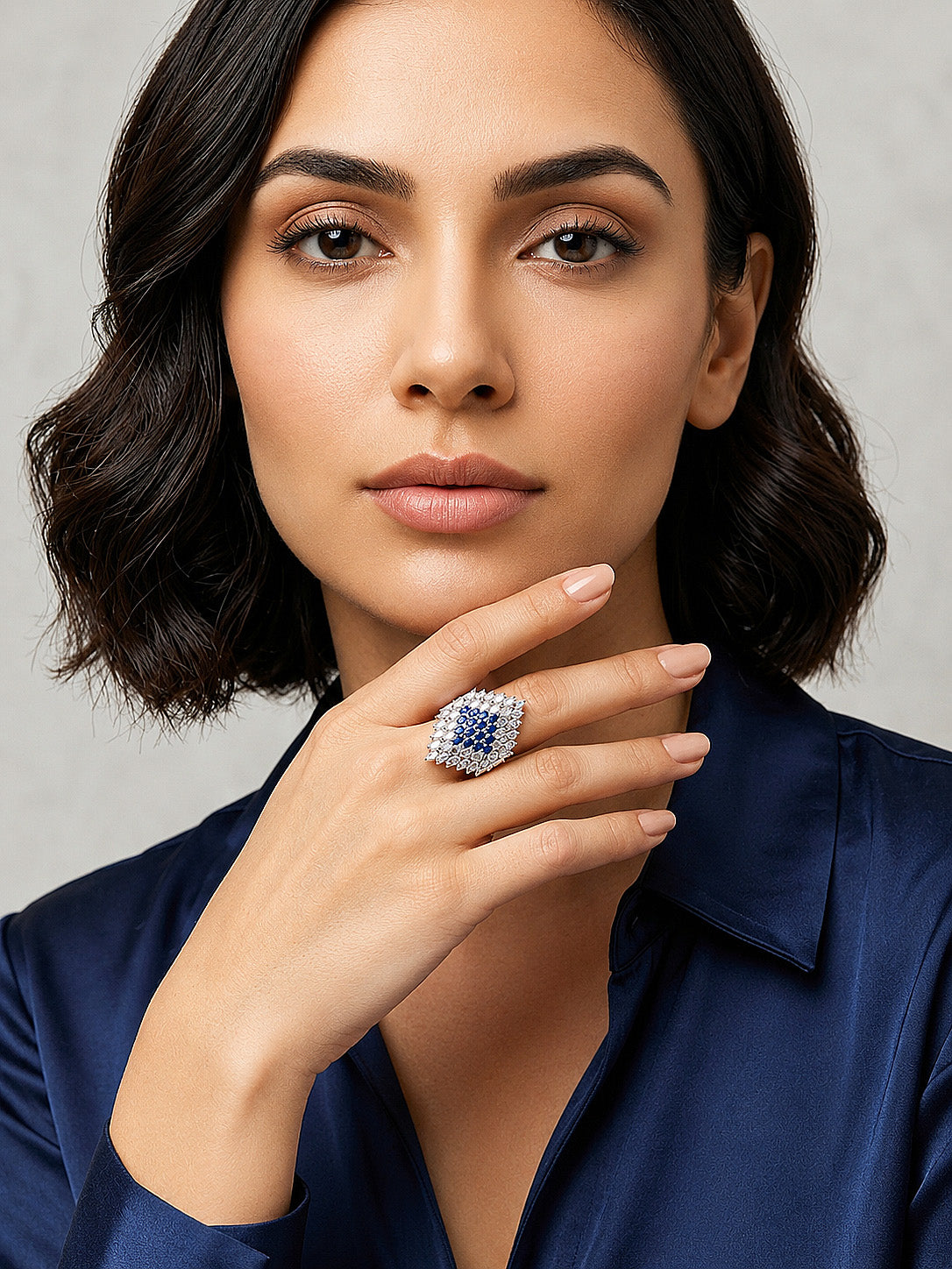 Silver Plated Blue AD Finger Ring for Women