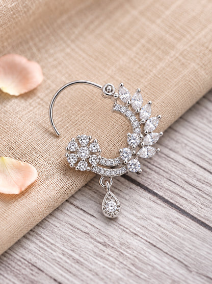 Rhodium Plated American Dimaond Drop Nose Ring