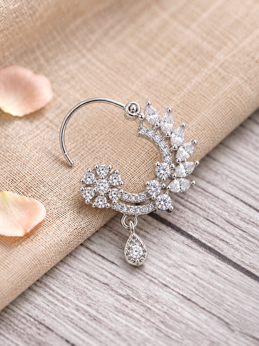 Rhodium Plated American Dimaond Drop Nose Ring