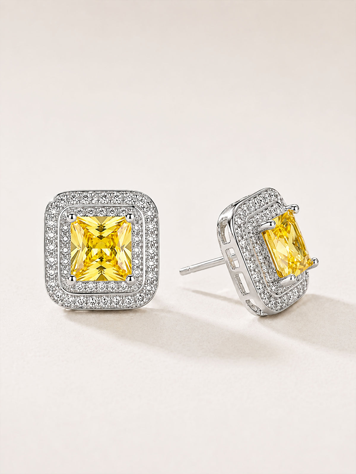 Silver Plated Yellow AD Stud Earrings for Women