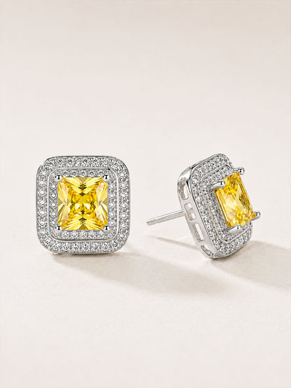 Silver Plated Yellow AD Stud Earrings for Women