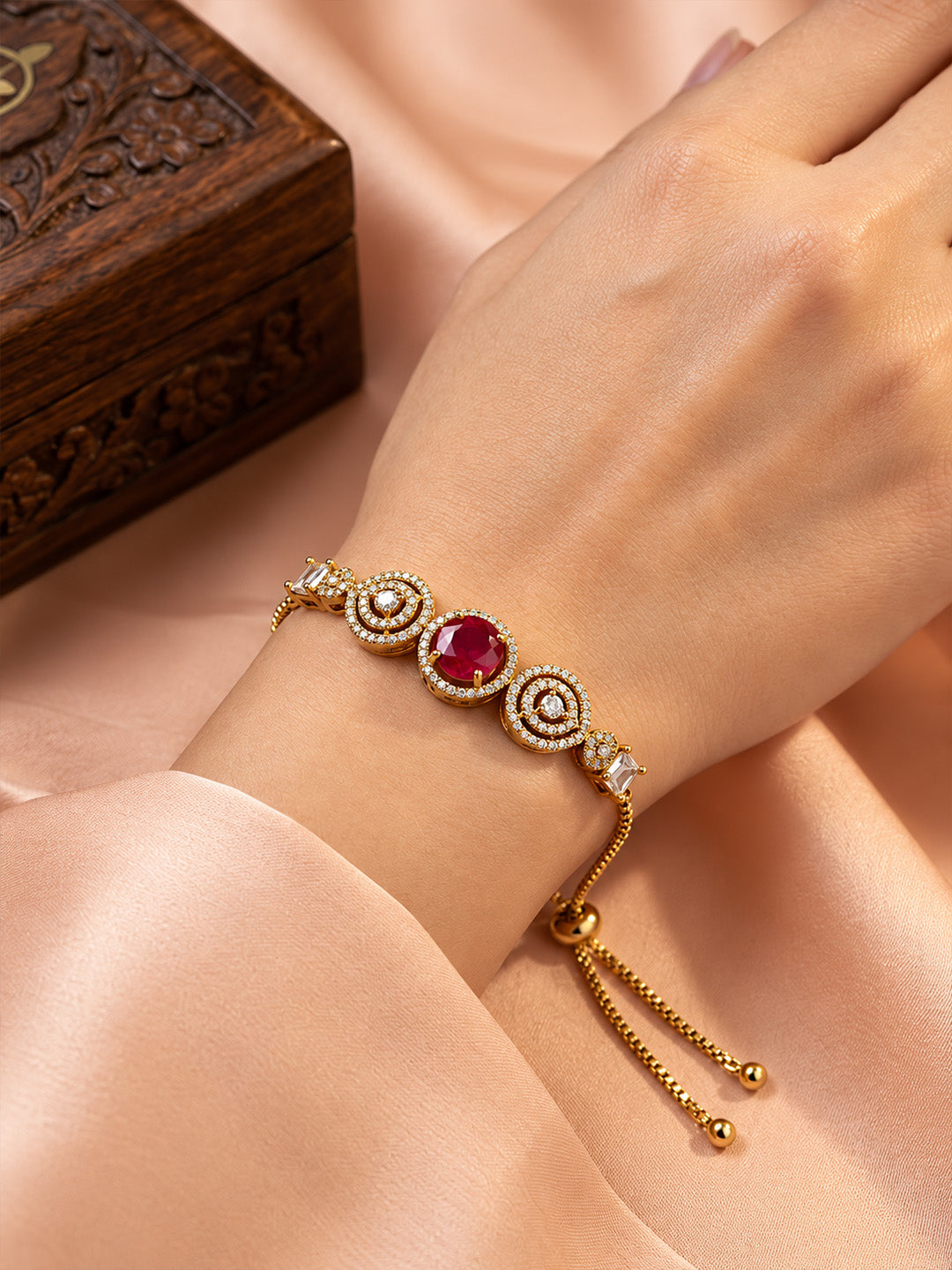 Antique Gold Plated Red AD Bracelet for Women