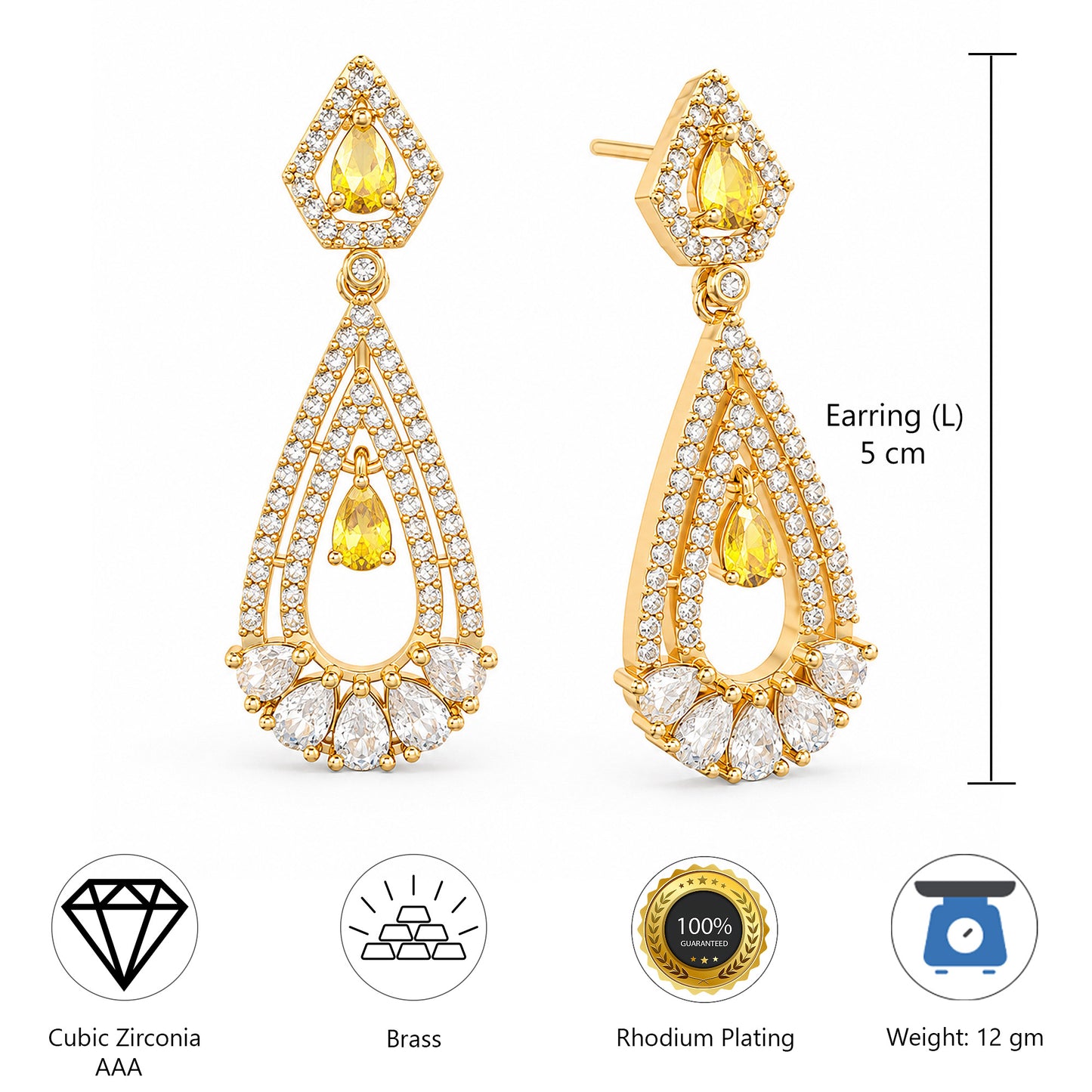 Gold Plated American Diamond Earrings for Women