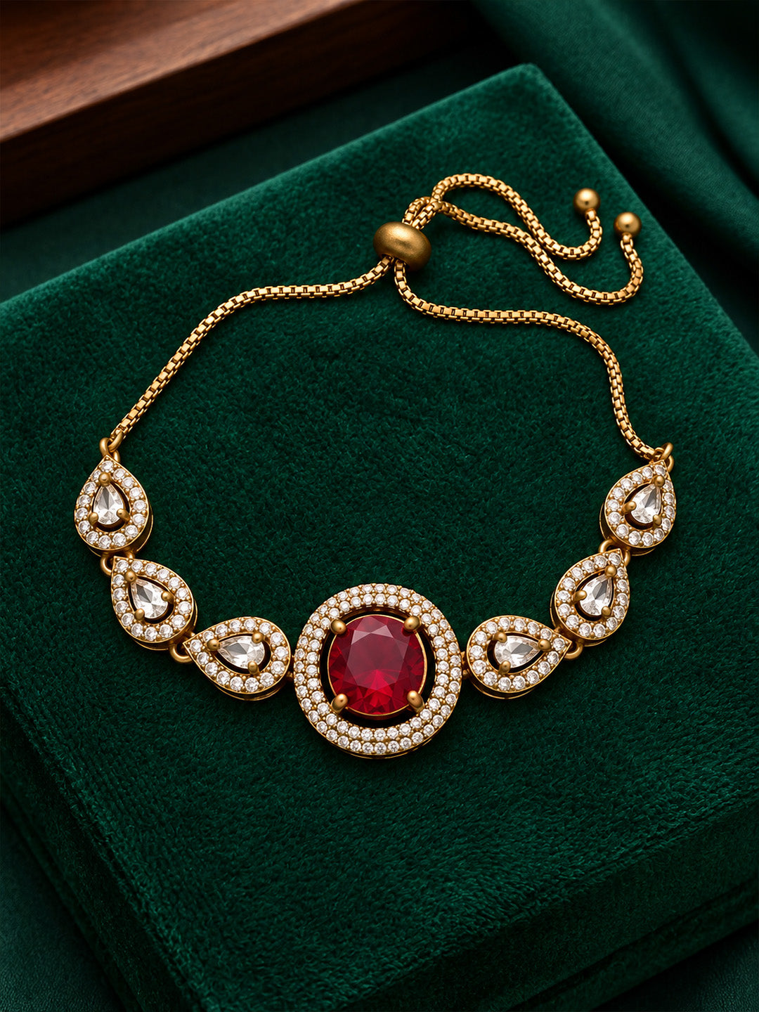 Antique Gold Plated Red AD Adjustable Bracelet for Women