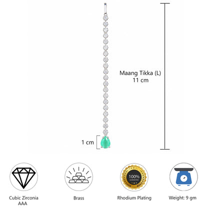 Silver Plated Green AD Teardrop Maang Tikka for Women