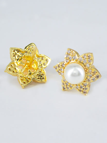 Gold Plated American Diamond Floral Stud Earrings for Women